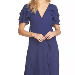 1. State Women's Blue Faux Wrap Midi Dress Size M Wedding